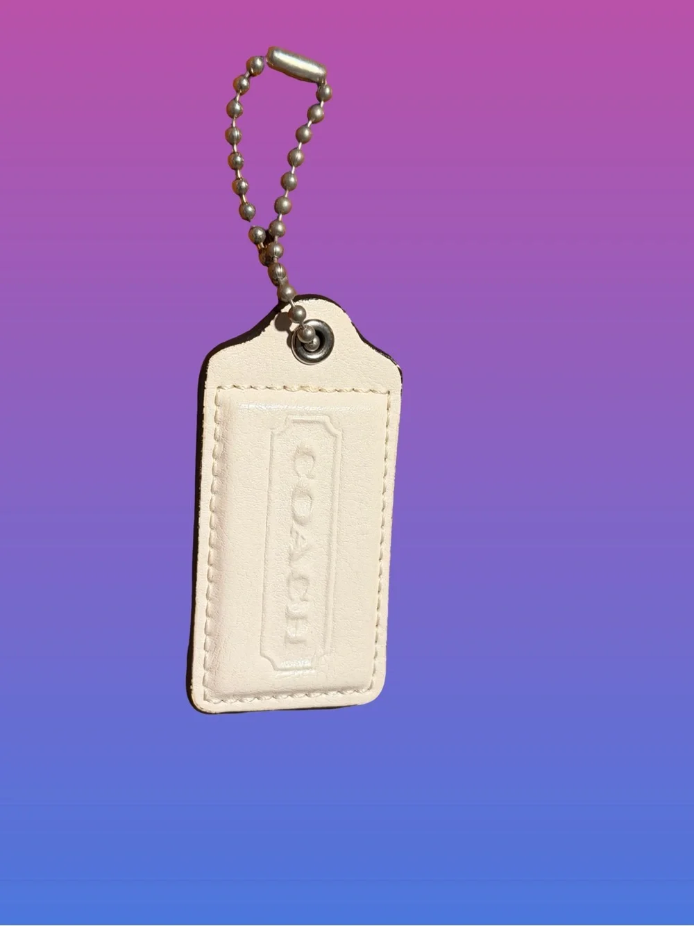 Coach Cream Leather Embossed Logo Key Fob